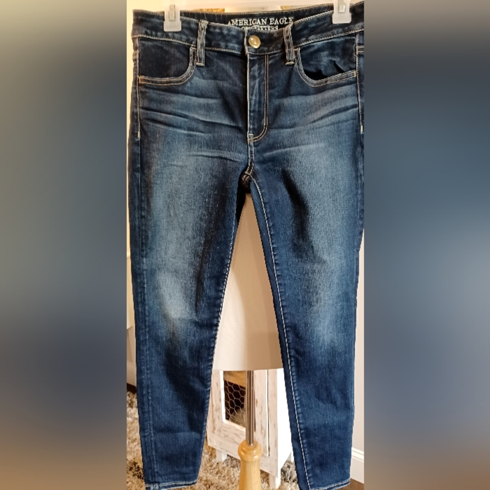Womens AE AEO Denim Super Stretch Jeggings/jeans Sz 10 Short Darkwash #0303